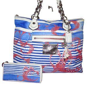 Coach 2011 Rocker Nautical Theme Sequined Poppy Canvas Tote & matching wallet